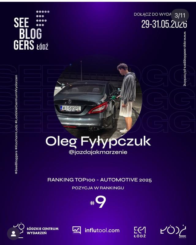Certyfikat SeeBloggers - 9 największy kanał motoryzacyjny